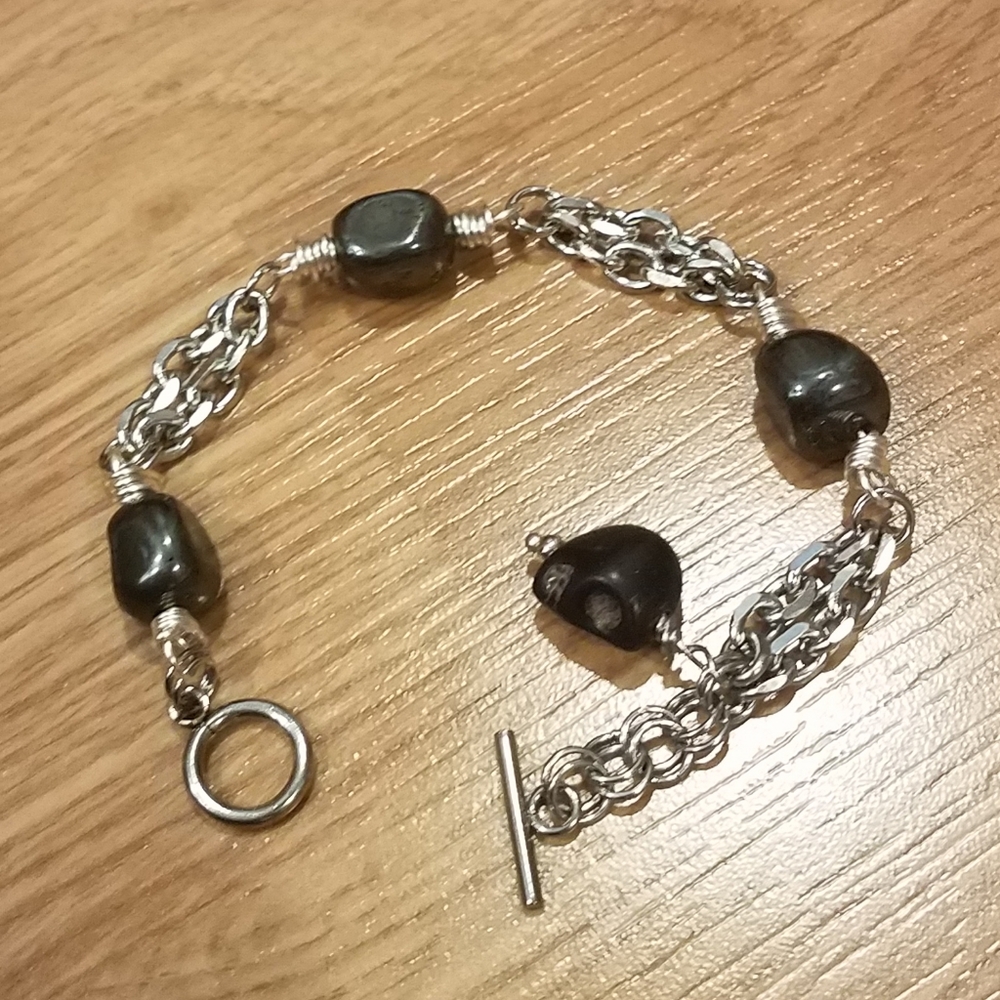 FINAL PRICE Hematite Double Stainless Toggle Skull Bracelet